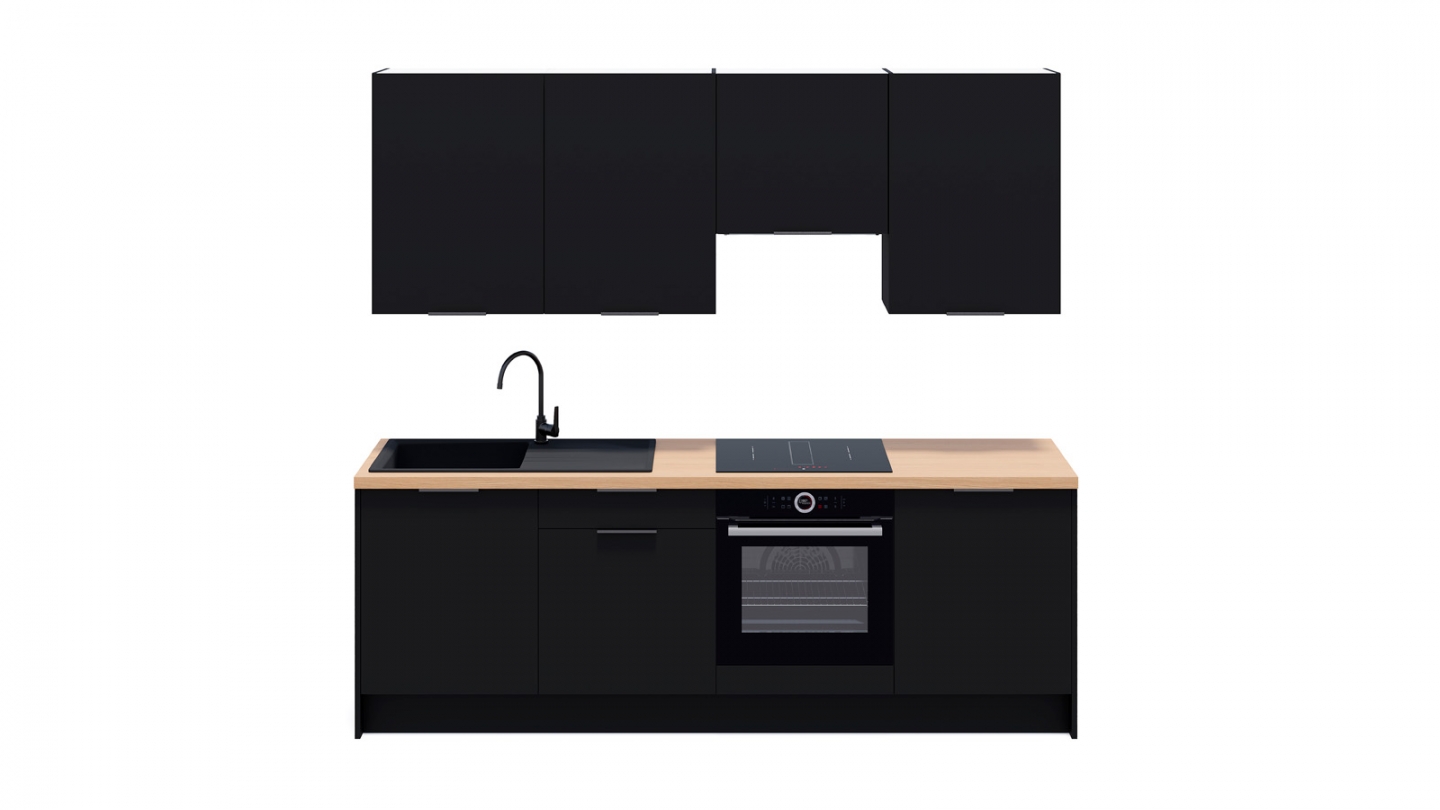 Ensemble de 8 meubles de cuisine - L. 245 cm - noir - Luzia