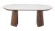 Table à manger ronde extensible plateau en céramique effet marbre et piètement en effet noyer 4 à 8 pers. 120/200 cm - Ada