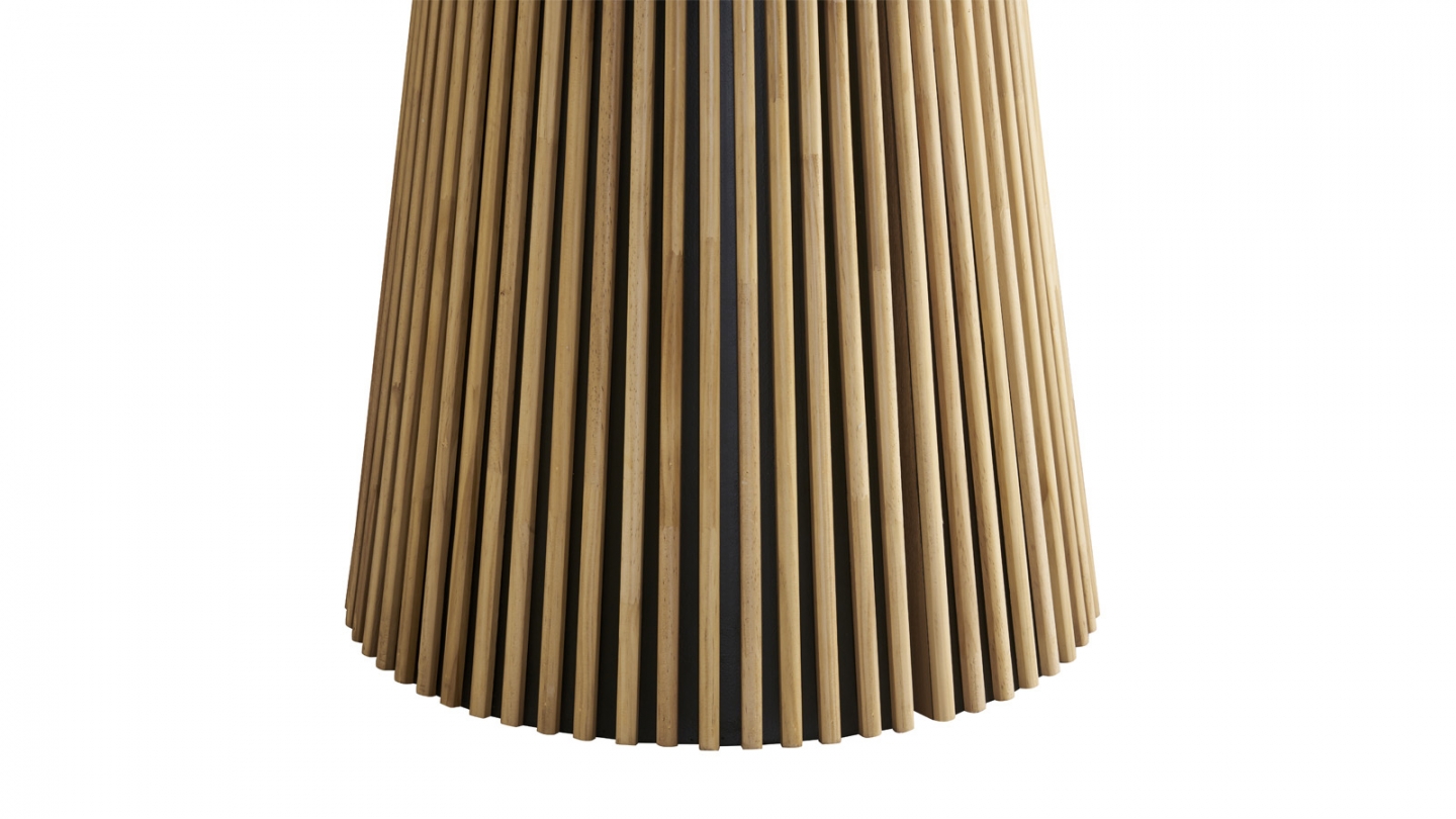 Table à manger ronde plateau en céramique effet marbre et piètement bois clair 5 à 6 pers. 120 cm - Ada