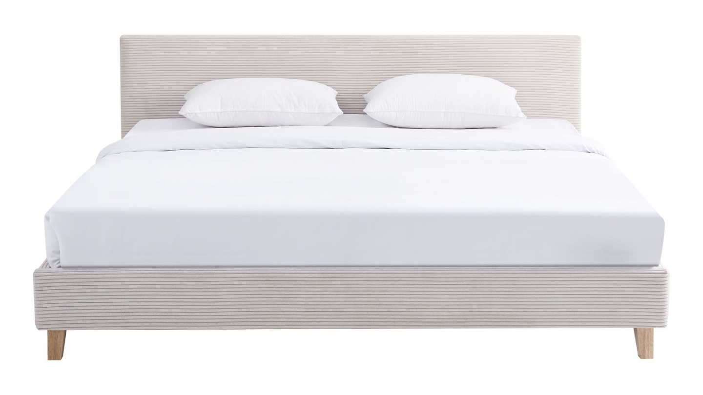 Ensemble Lit adulte 180x200cm avec tête de lit en velours côtelé beige - Milo + Matelas mémoire de forme - Memo HR
