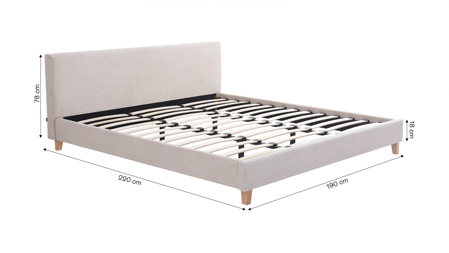 Ensemble Lit adulte 180x200cm avec tête de lit en velours côtelé beige - Milo + Matelas mémoire de forme - Memo HR