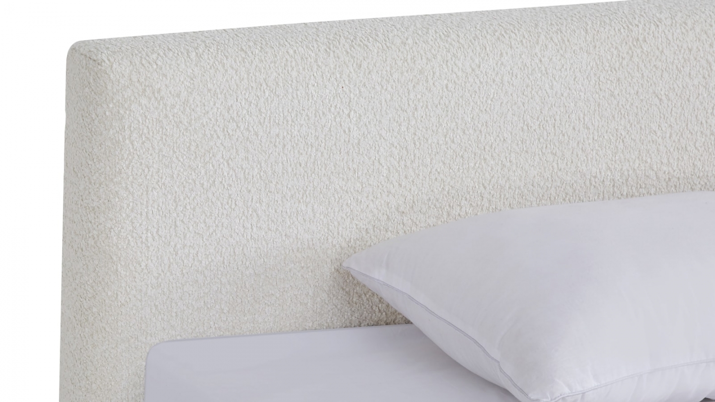 Ensemble Lit adulte 180x200cm avec tête de lit en tissu bouclé beige - Milo + Matelas mémoire de forme - Memo HR