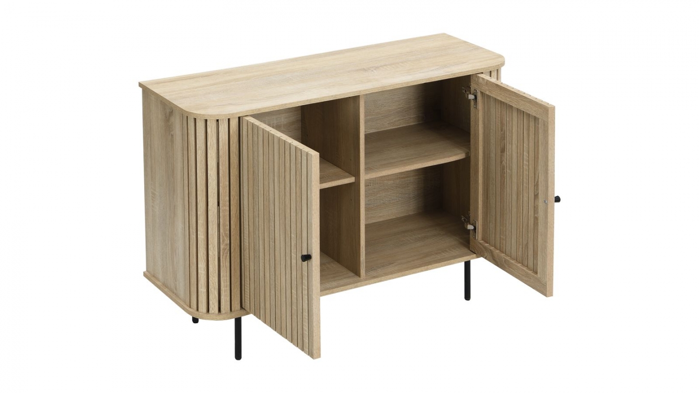 Buffet 2 portes rainurées couleur chêne L106xH78 cm - Solna Buffet 2 portes rainurées couleur chêne L106xH78 cm - Solna