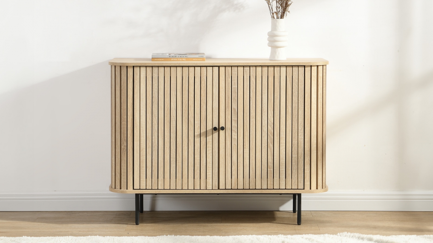 Buffet 2 portes rainurées couleur chêne L106xH78 cm - Solna Buffet 2 portes rainurées couleur chêne L106xH78 cm - Solna