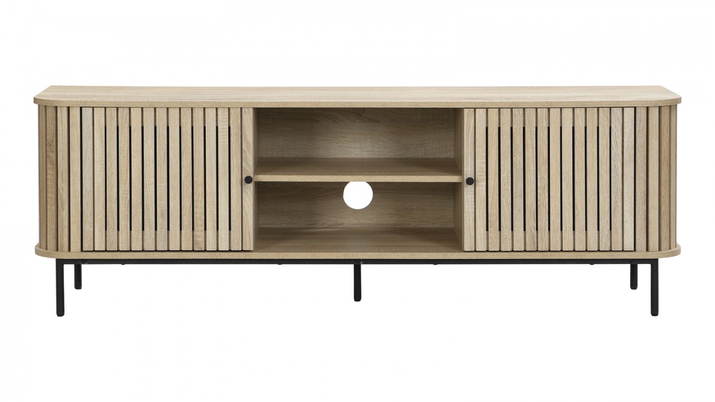 Meuble TV 2 portes rainurées couleur chêne L160xH55 cm - Solna