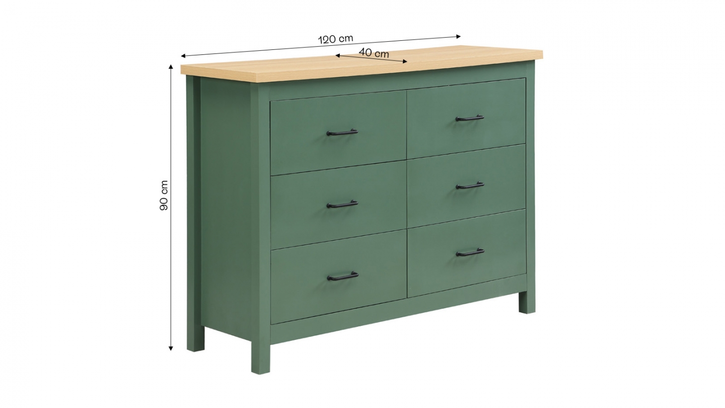 Commode 6 titoirs verte 120 cm - Sana
