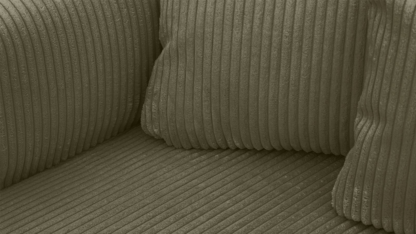 Canapé d'angle à gauche convertible 3 places en velours côtelé vert kaki - Asti
