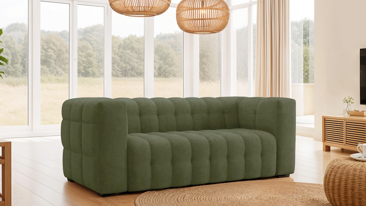 Canapé 3 places en tissu chenille vert olive - Cester