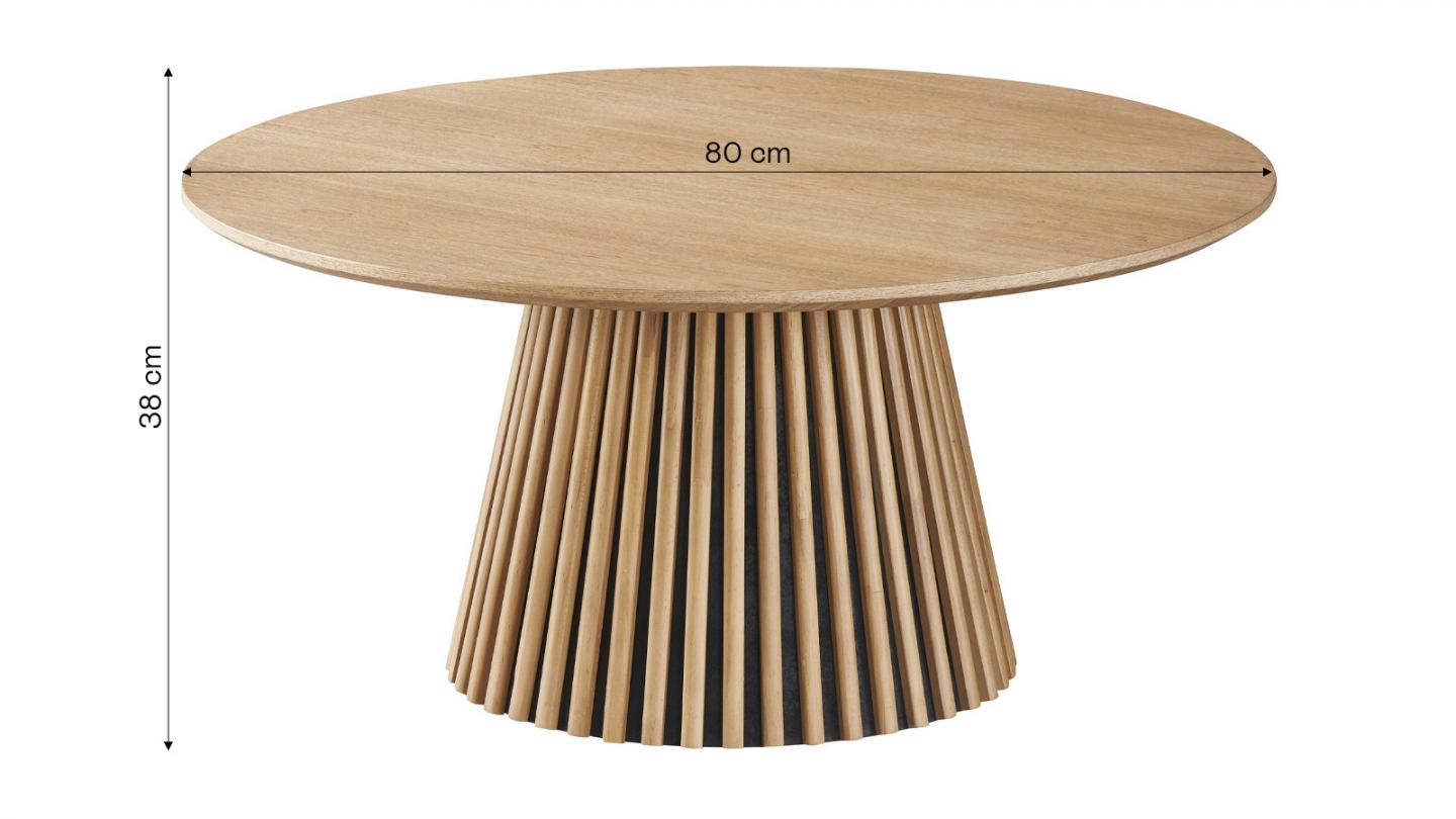 Table basse ronde en bois piètement cannelé - 80 cm - Ada