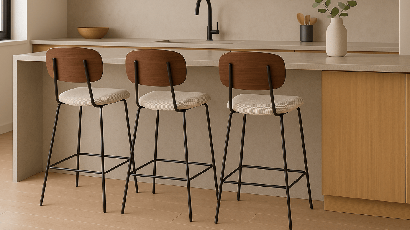 Lot de 2 tabourets de bar en velours côtelé beige - Dany