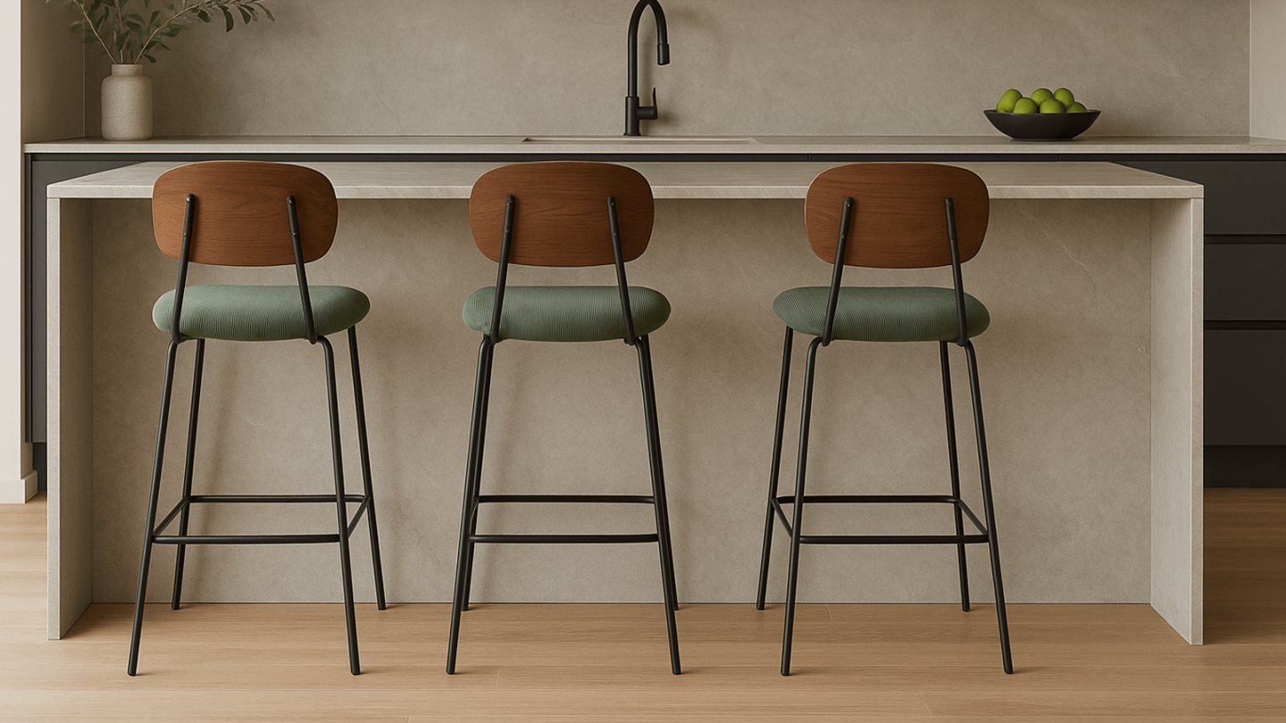 Lot de 2 tabourets de bar en velours côtelé vert kaki - Dany