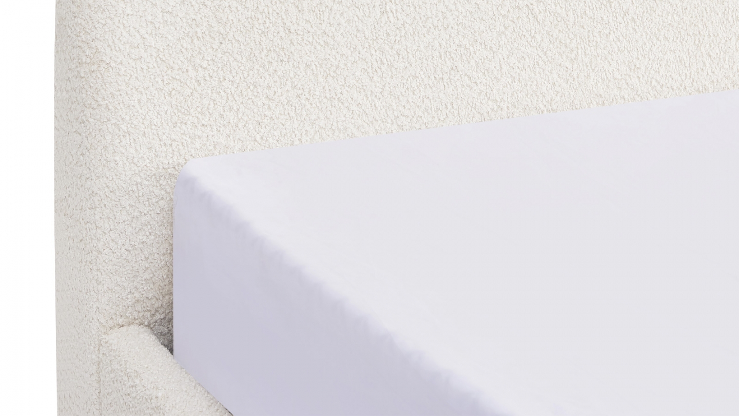 Lit coffre adulte 140x190 cm avec tête le lit arrondie en tissu bouclé beige - Suzon