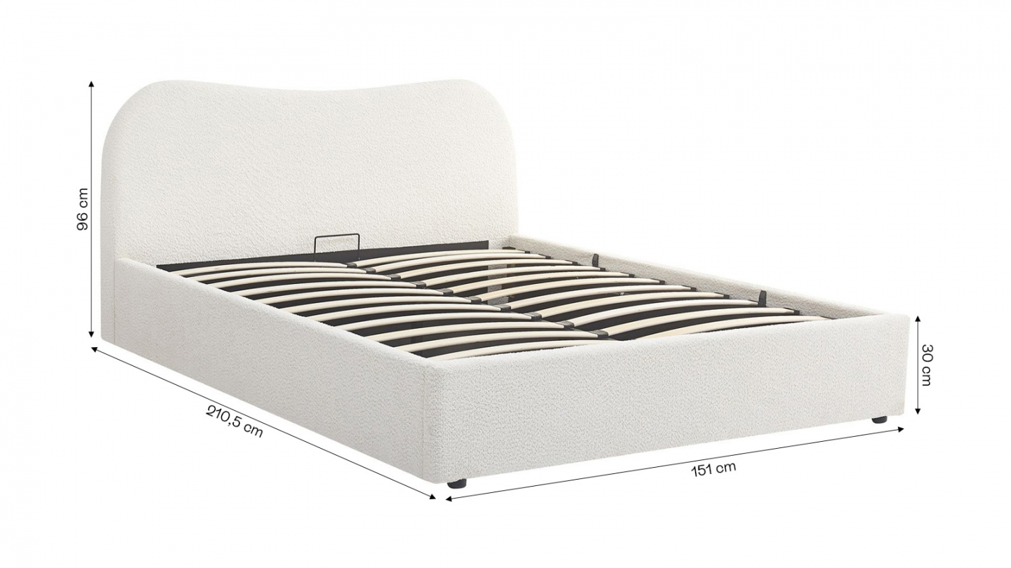 Lit coffre adulte 140x190 cm avec tête le lit arrondie en tissu bouclé beige - Suzon