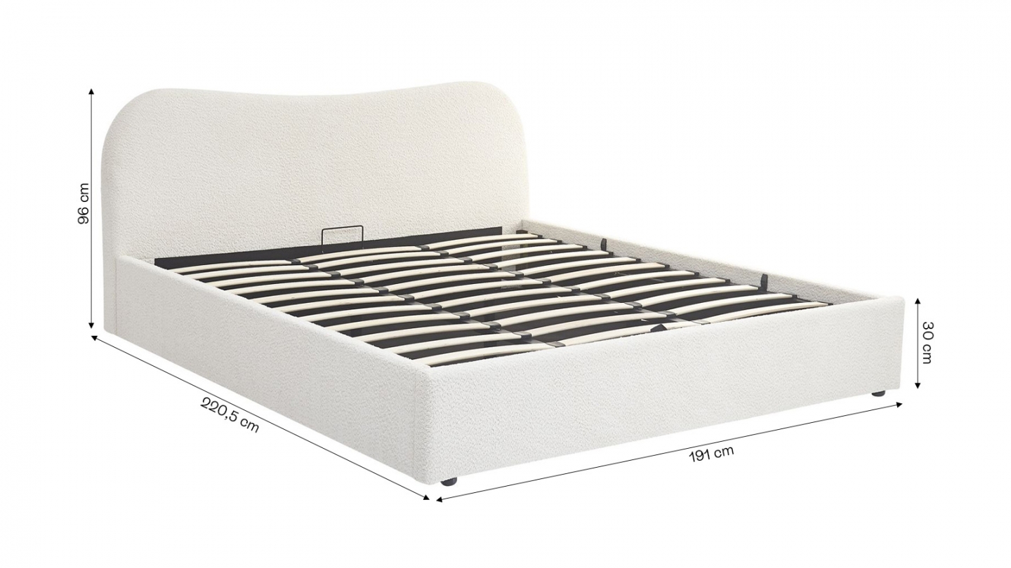 Lit coffre adulte 180x200 cm avec tête le lit arrondie en tissu bouclé beige - Suzon