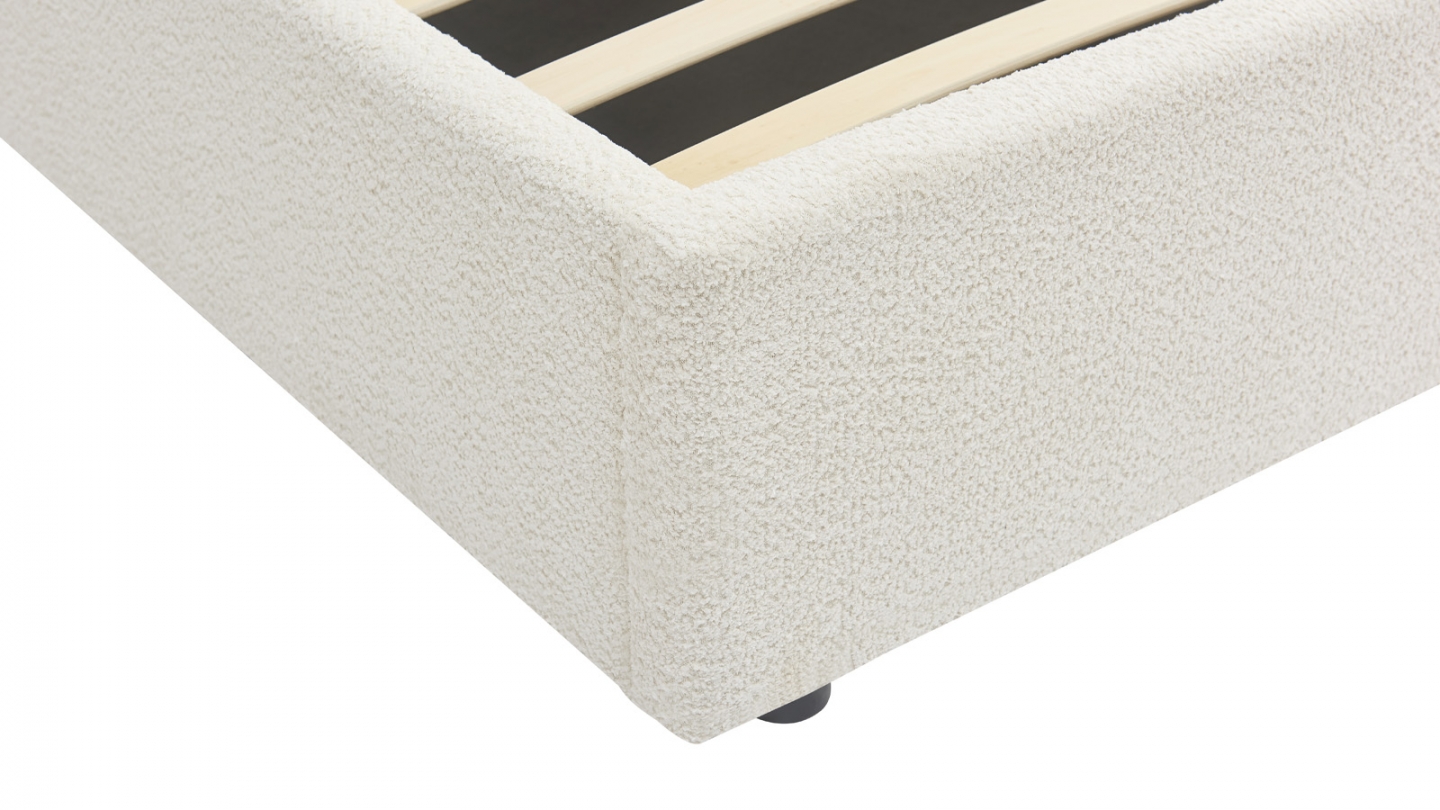 Lit coffre adulte 180x200 cm avec tête le lit arrondie en tissu bouclé beige - Suzon