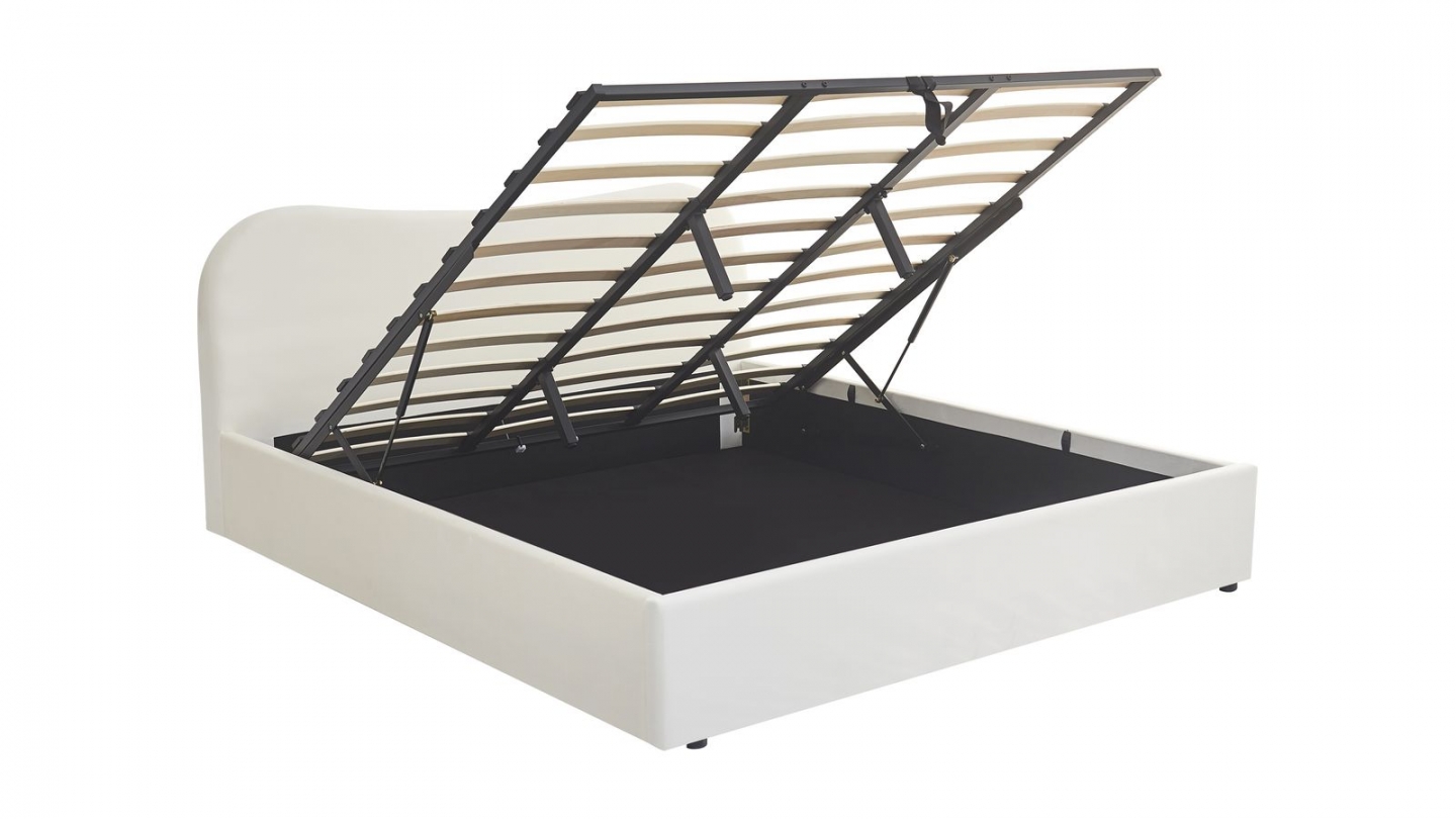 Lit coffre adulte 180x200 cm avec tête le lit matelassée en velours beige - Suzon