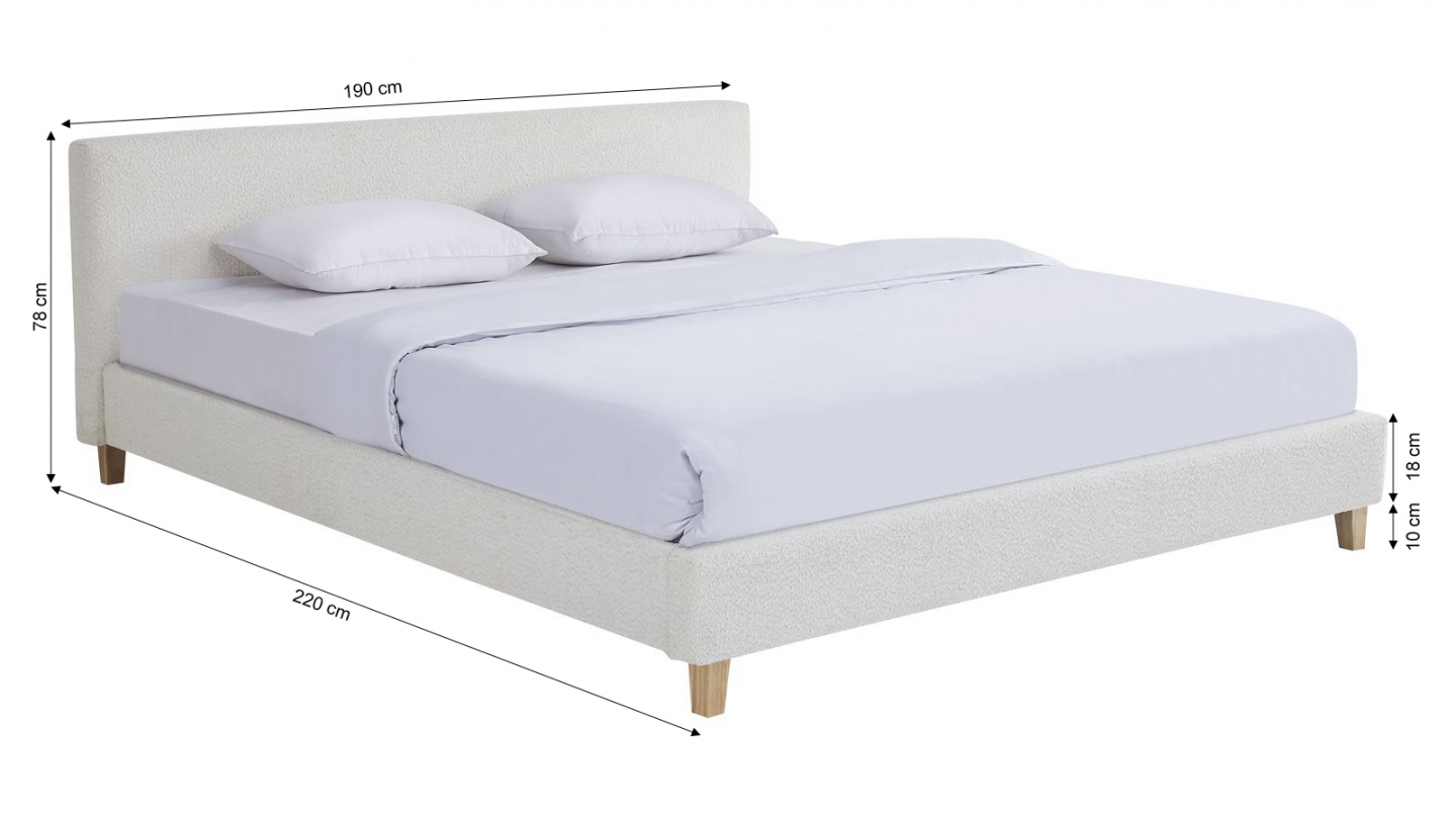 Ensemble Lit adulte 180x200cm avec tête de lit en tissu bouclé beige - Milo + Matelas mémoire de forme - Dual Confort