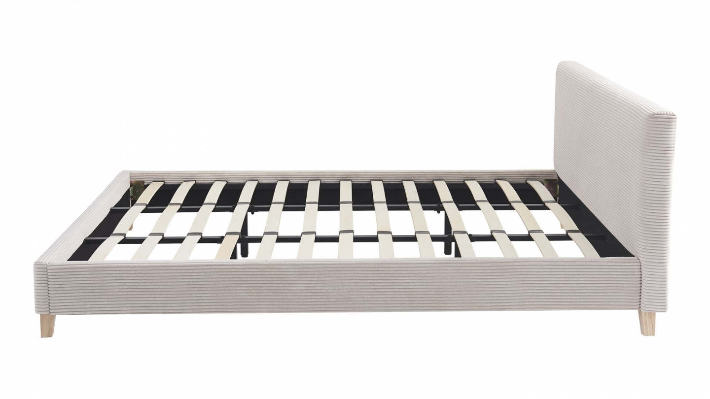 Ensemble Lit adulte 180x200cm avec tête de lit en velours côtelé beige - Milo + Matelas mémoire de forme - Dual Confort