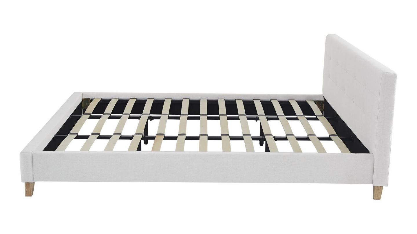 Ensemble Lit adulte 180x200cm avec tête de lit en tissu beige - Milo + Matelas mémoire de forme - Dual Confort
