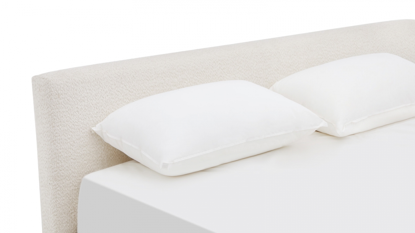Ensemble Lit adulte 160x200cm avec tête de lit en tissu bouclé beige - Milo + Matelas mémoire de forme - Dual Confort
