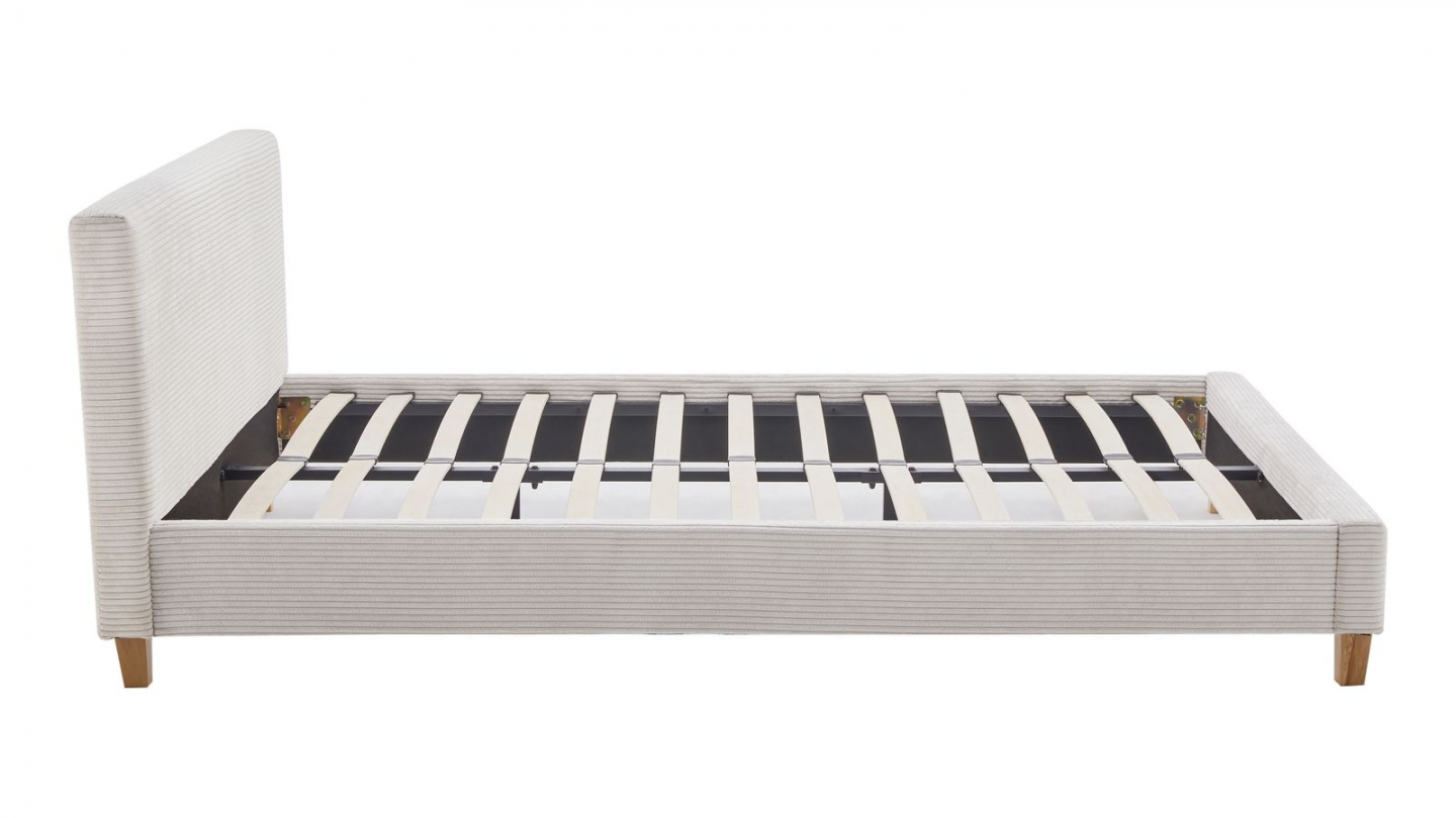 Ensemble Lit adulte 160x200cm avec tête de lit en velours côtelé beige - Milo + Matelas mémoire de forme - Dual Confort