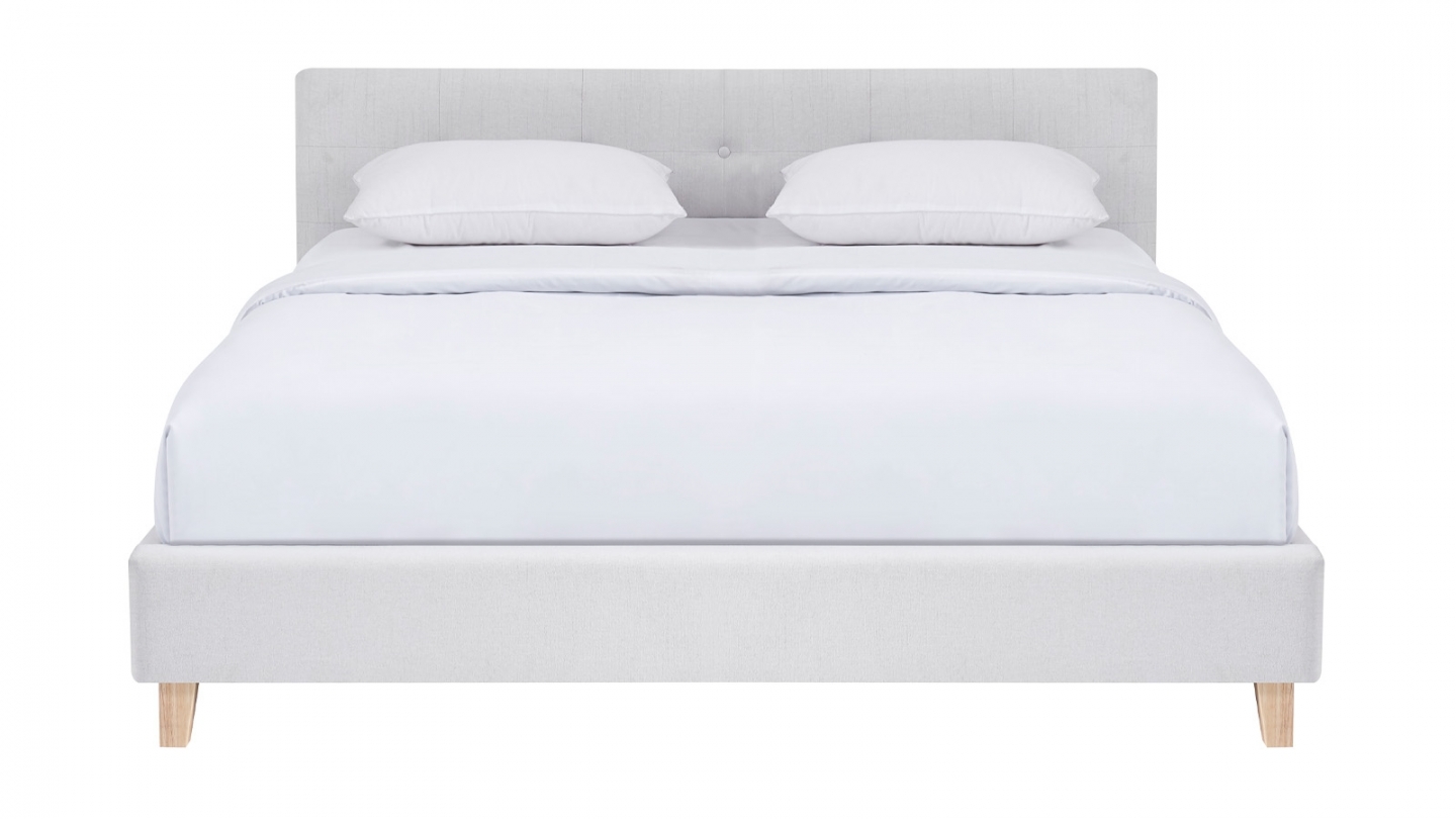 Ensemble Lit adulte 160x200cm avec tête de lit en tissu beige - Milo + Matelas mémoire de forme - Dual Confort
