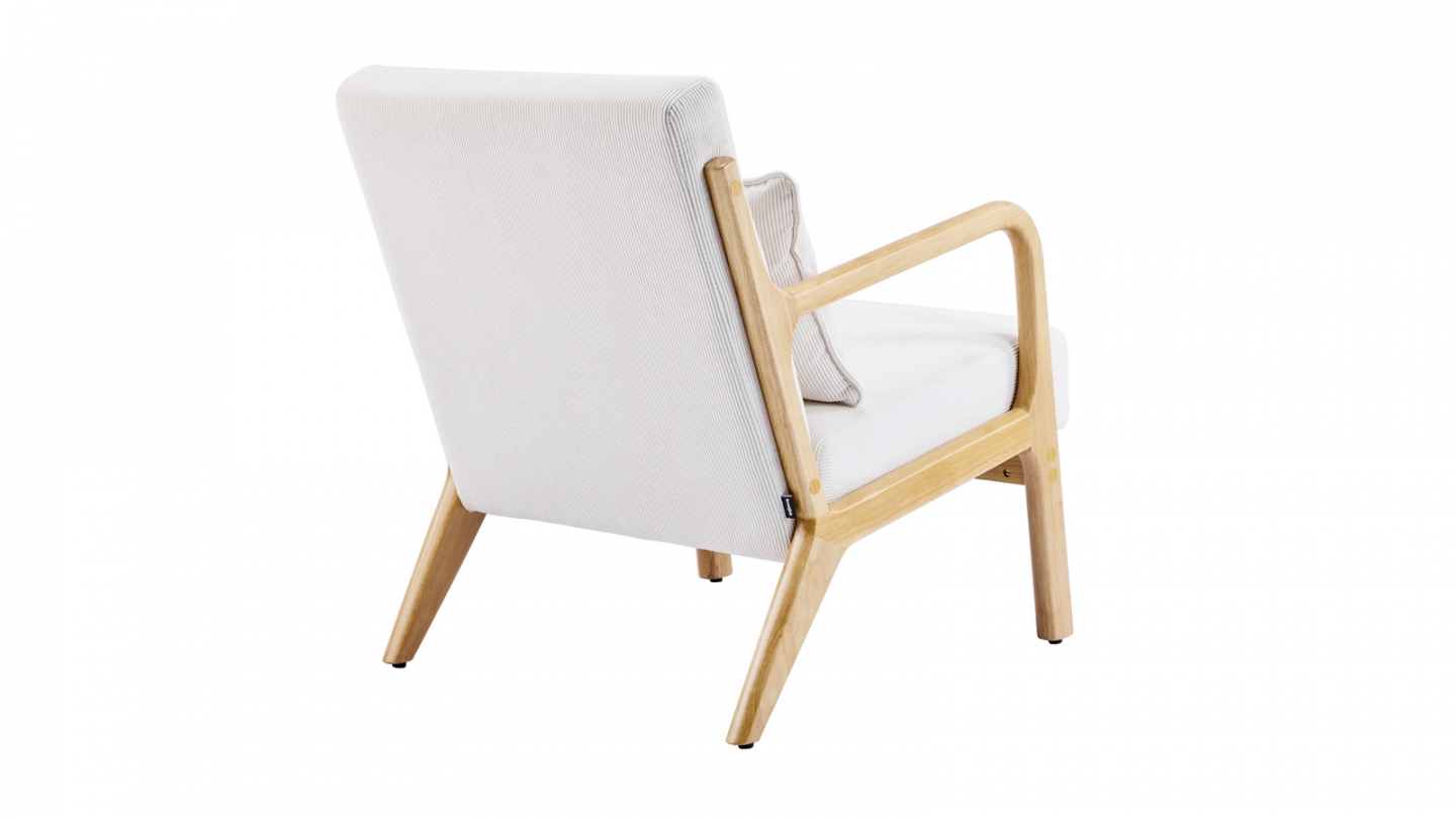 Fauteuil en bois et velours fines côtes beige - Lanna