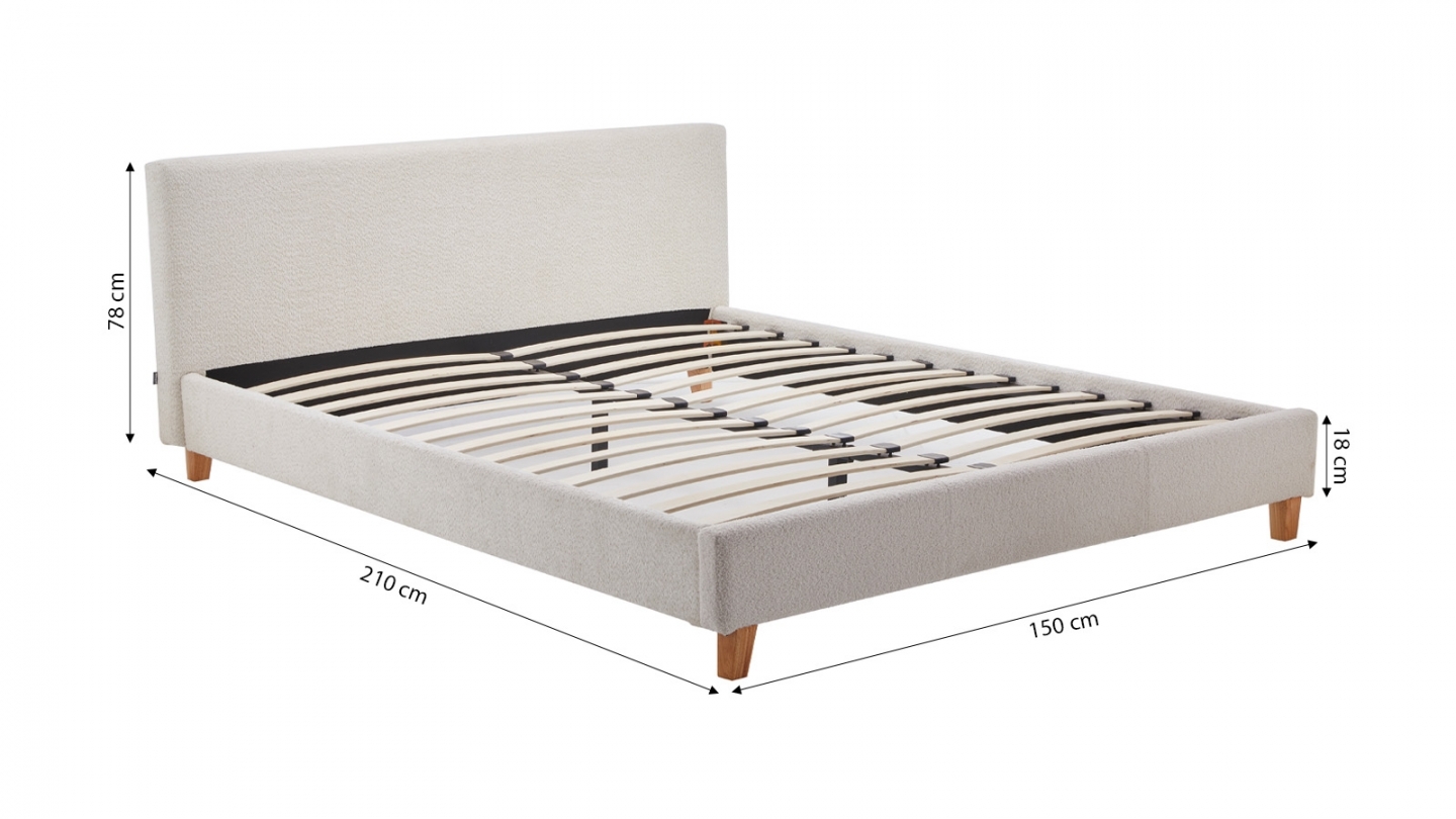Ensemble Lit adulte 140x190cm avec tête de lit en tissu bouclé beige - Milo + Matelas mémoire de forme - Dual Confort