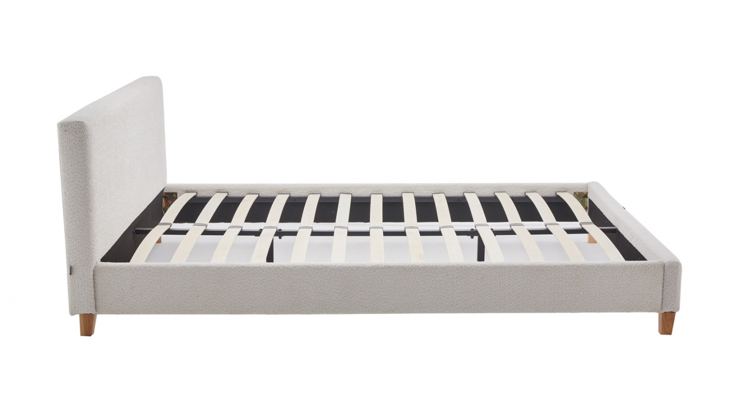 Ensemble Lit adulte 140x190cm avec tête de lit en tissu bouclé beige - Milo + Matelas mémoire de forme - Dual Confort