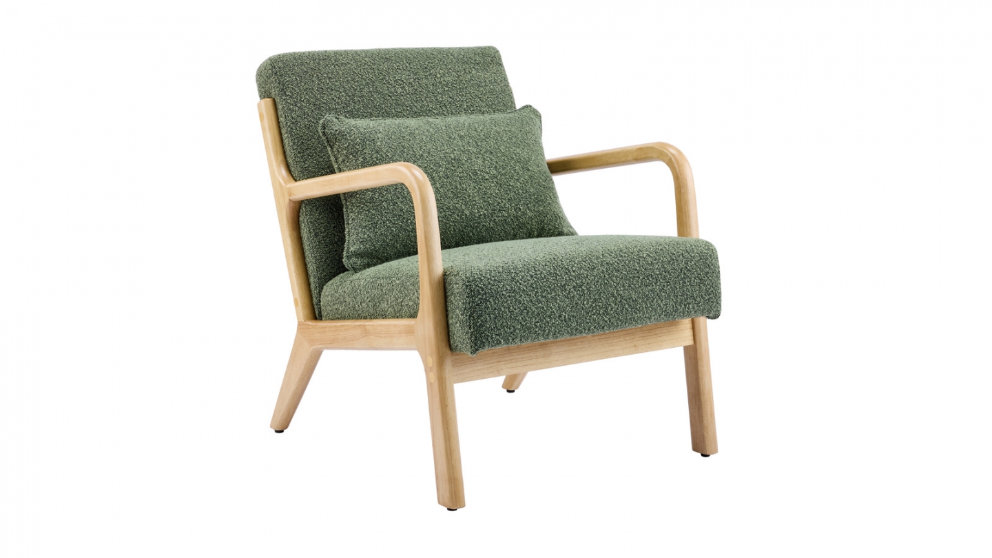 Fauteuil en bois et tissu bouclé vert - Lanna