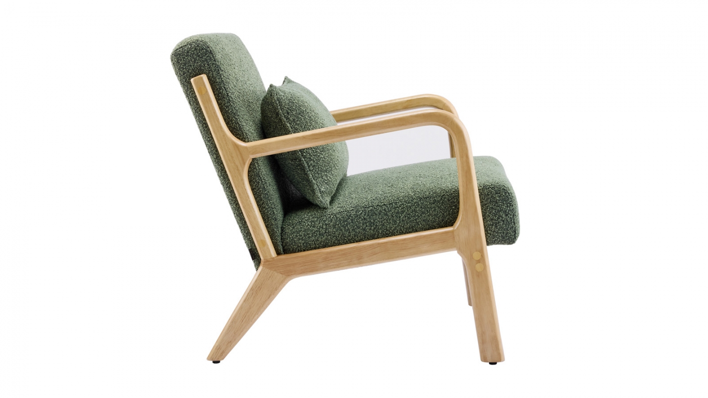 Fauteuil en bois et tissu bouclé vert - Lanna