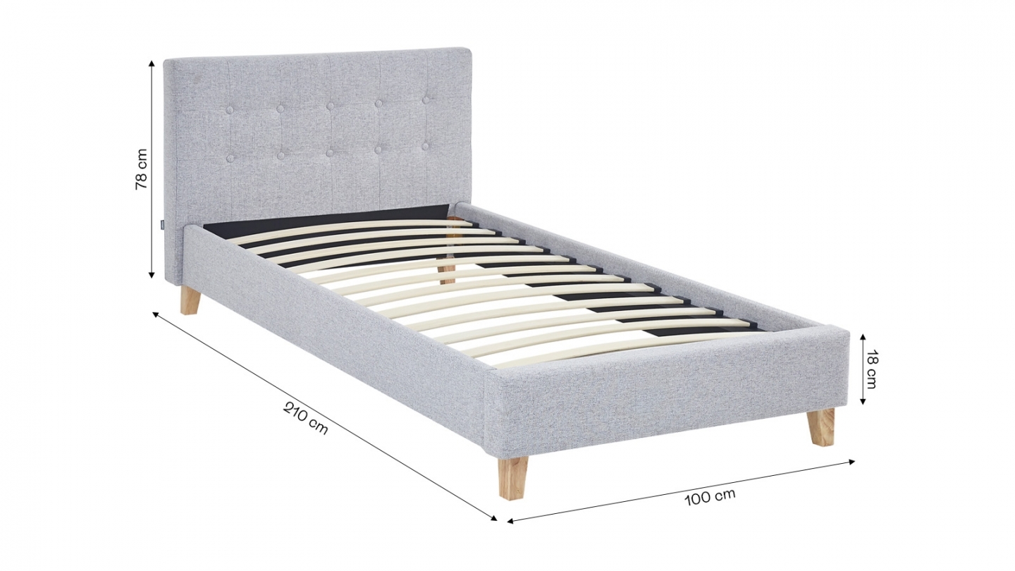 Ensemble Lit adulte 90x190cm avec tête de lit en tissu gris chiné - Milo + Matelas mémoire de forme - Dual Confort