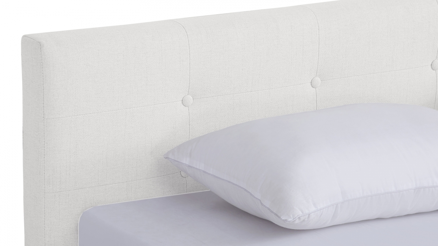 Ensemble Lit adulte 90x190cm avec tête de lit en tissu beige - Milo + Matelas mémoire de forme - Dual Confort