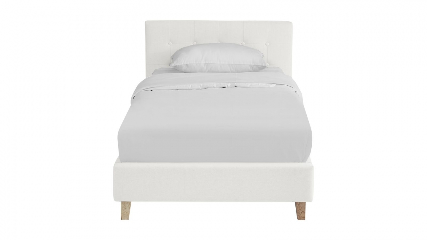 Ensemble Lit adulte 90x190cm avec tête de lit en tissu beige - Milo + Matelas mémoire de forme - Dual Confort