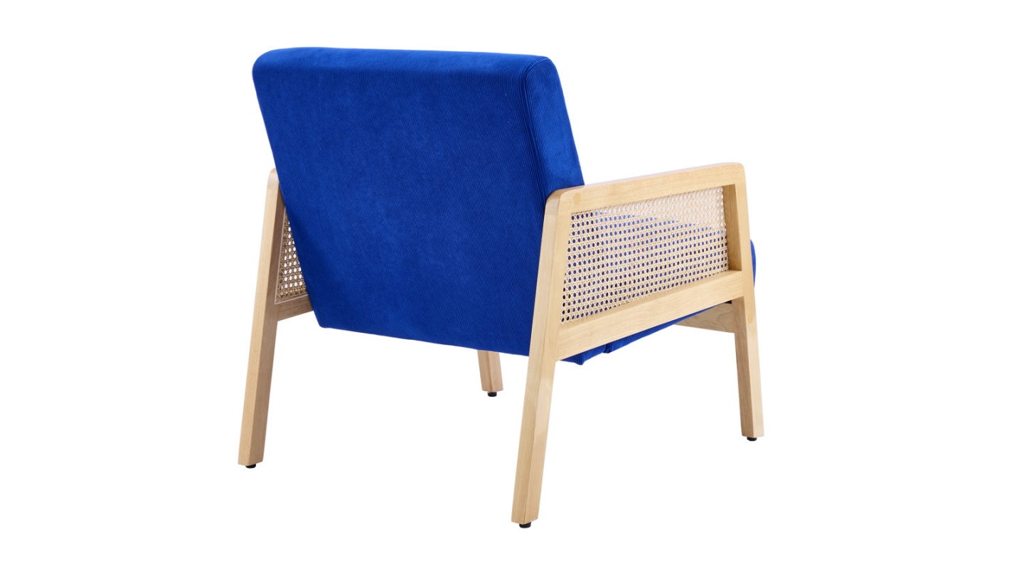 Fauteuil en cannage et velours côtelé bleu électrique - Mani