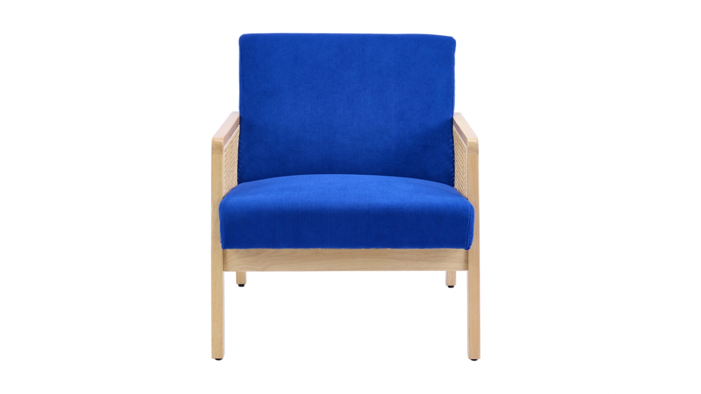 Fauteuil en cannage et velours côtelé bleu électrique - Mani