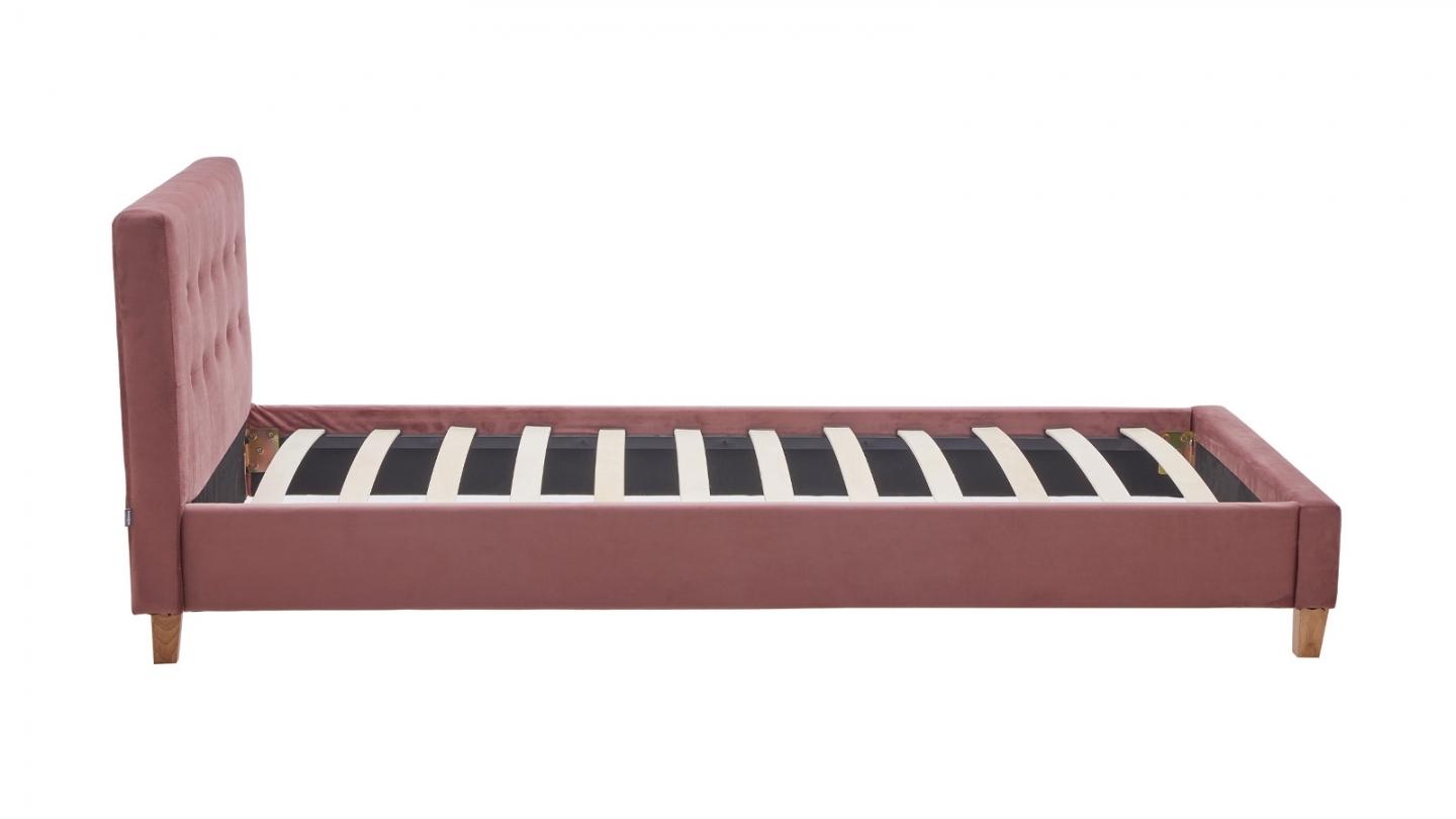 Ensemble Lit adulte 90x190cm avec tête de lit en velours vieux rose - Milo + Matelas mémoire de forme - Dual Confort