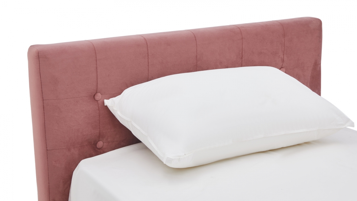 Ensemble Lit adulte 90x190cm avec tête de lit en velours vieux rose - Milo + Matelas mémoire de forme - Dual Confort