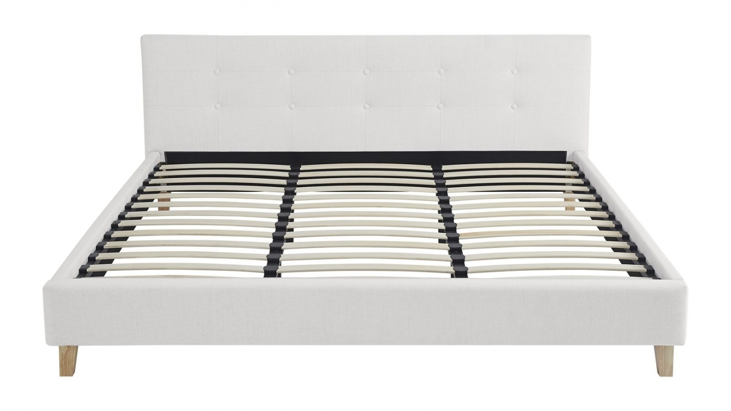 Ensemble Lit adulte 180x200cm avec tête de lit en tissu beige - Milo + Matelas ressorts ensachés - Spring Elite