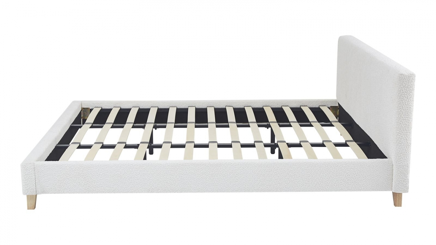 Ensemble Lit adulte 160x200cm avec tête de lit en tissu bouclé beige - Milo + Matelas ressorts ensachés - Spring Elite