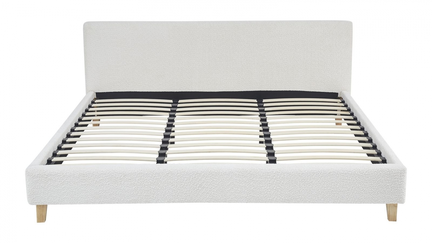 Ensemble Lit adulte 160x200cm avec tête de lit en tissu bouclé beige - Milo + Matelas ressorts ensachés - Spring Elite