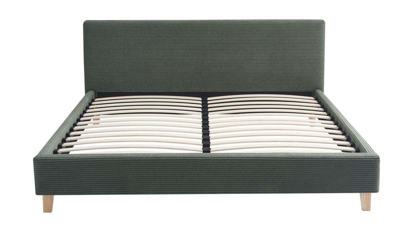 Ensemble Lit adulte 160x200cm avec tête de lit en velours côtelé vert kaki - Milo + Matelas ressorts ensachés - Spring Elite