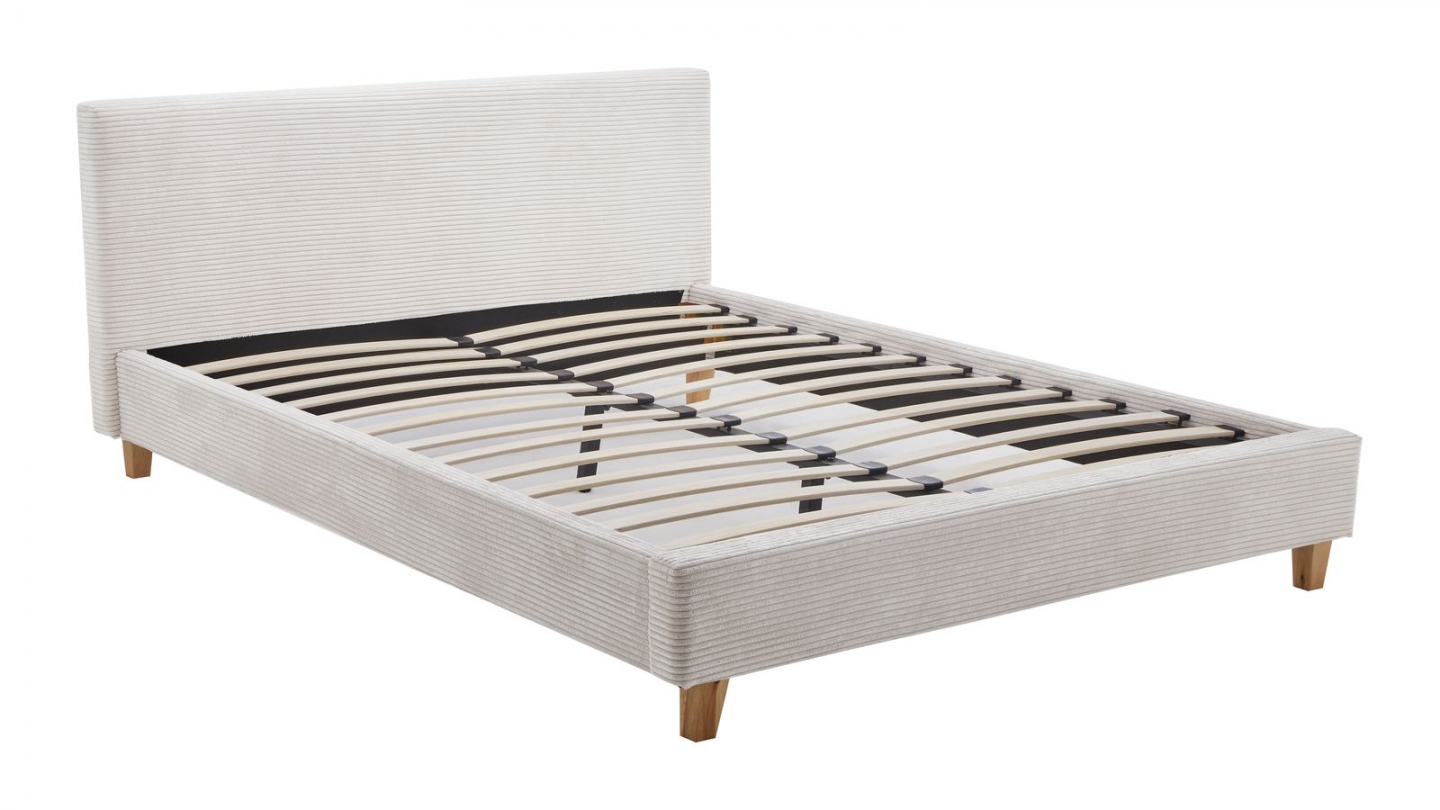 Ensemble Lit adulte 160x200cm avec tête de lit en velours côtelé beige - Milo + Matelas ressorts ensachés - Spring Elite