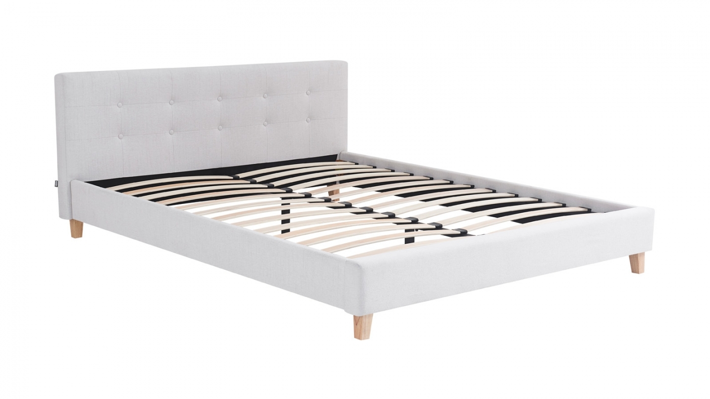 Ensemble Lit adulte 160x200cm avec tête de lit en tissu beige - Milo + Matelas ressorts ensachés - Spring Elite