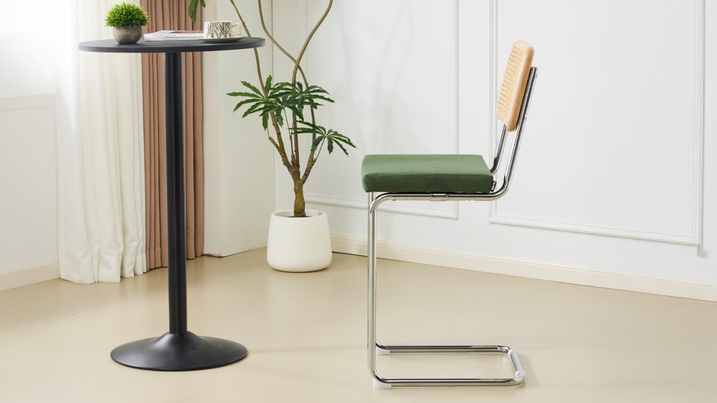 Lot de 2 tabourets de bar en velours côtelé vert kaki et cannage - Muse