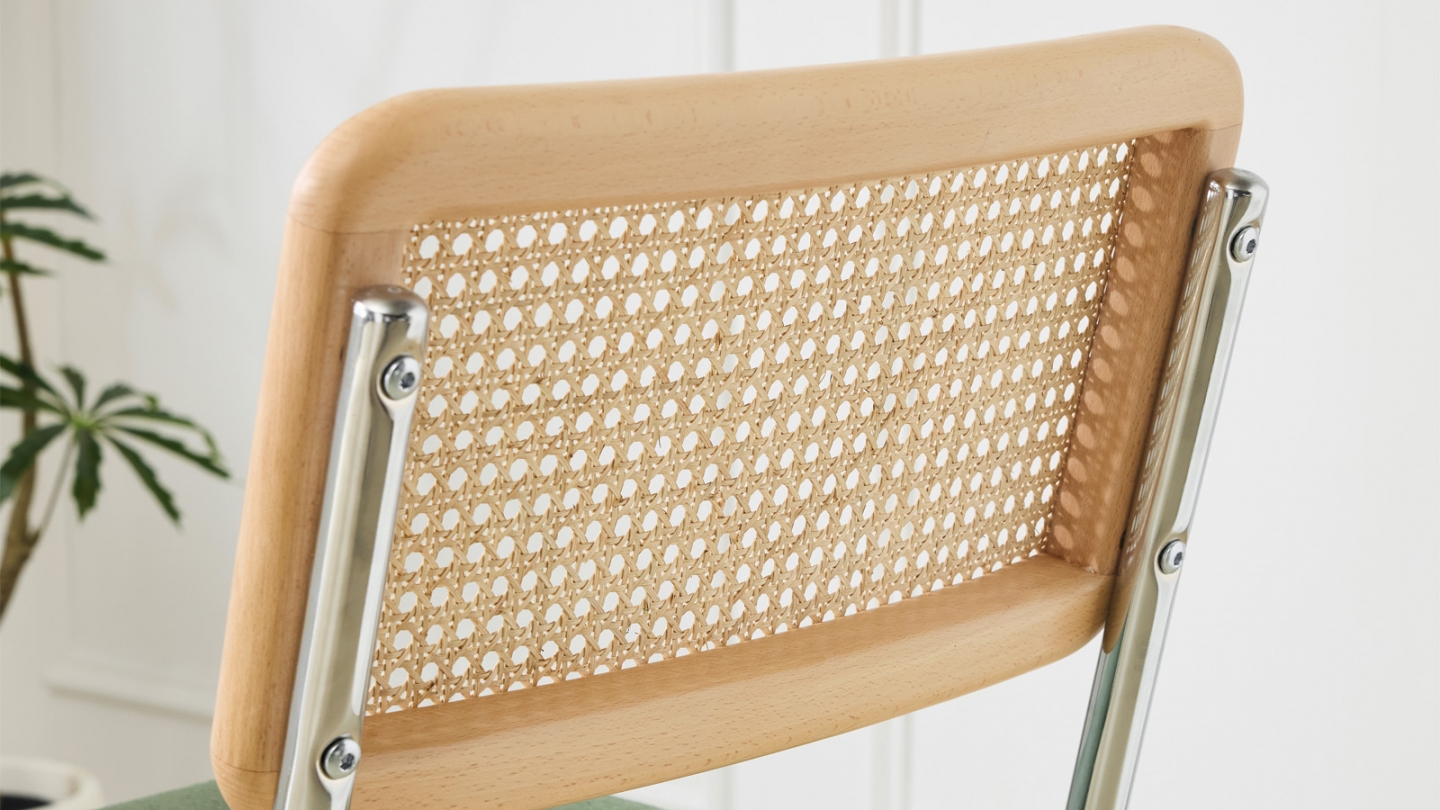 Lot de 2 tabourets de bar en velours côtelé vert kaki et cannage - Muse