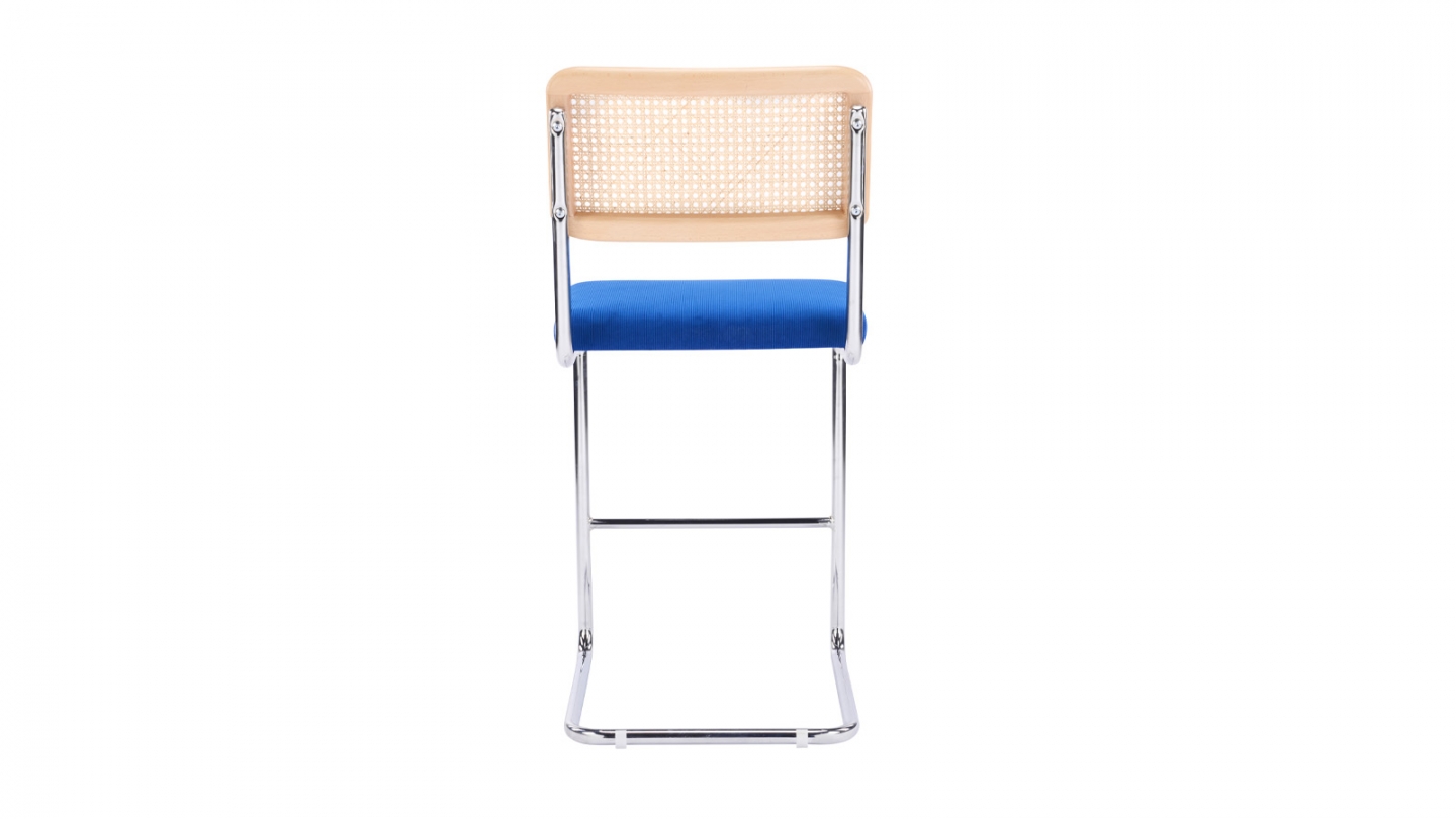 Lot de 2 tabourets de bar en velours côtelé bleu électrique et cannage - Muse