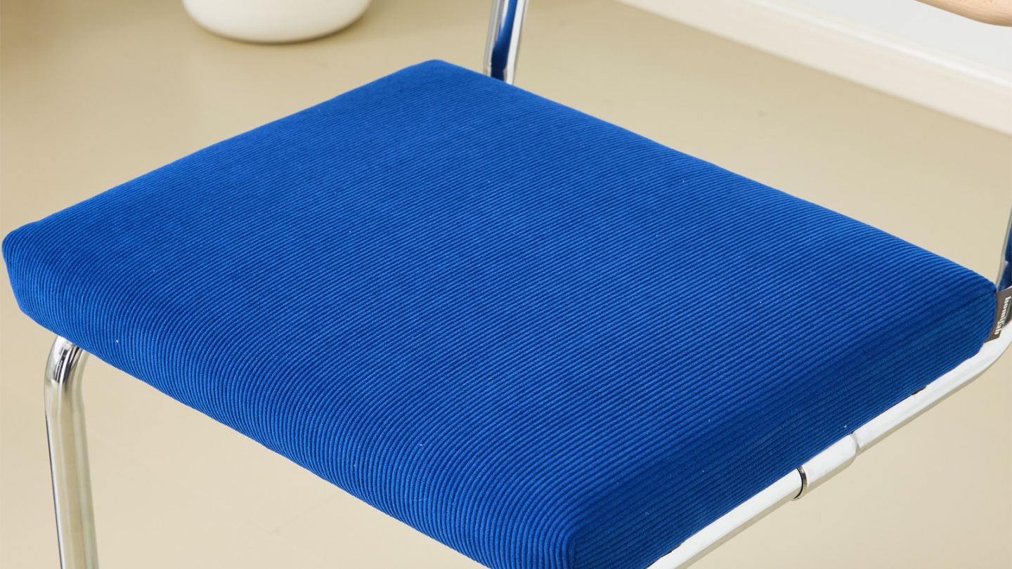 Lot de 2 tabourets de bar en velours côtelé bleu électrique et cannage - Muse