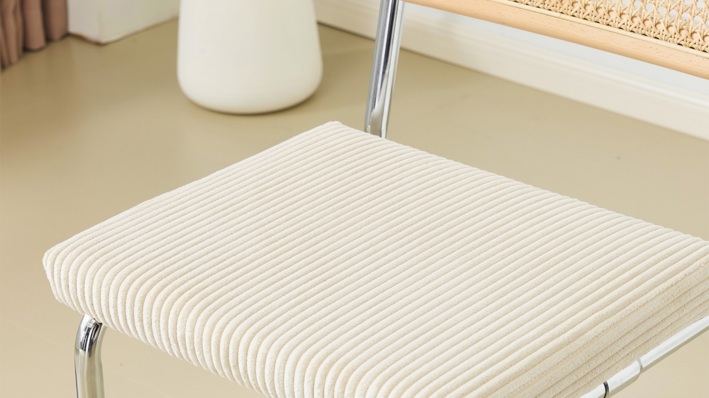 Lot de 2 tabourets de bar en velours côtelé beige et cannage - Muse