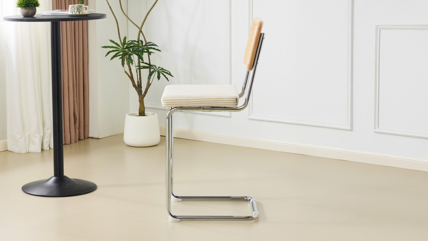 Lot de 2 tabourets de bar en velours côtelé beige et cannage - Muse